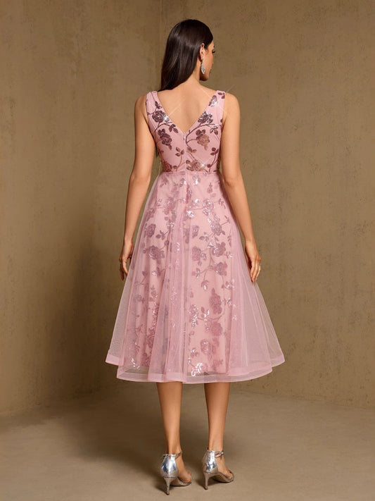 Embroidery Sequins Mesh Sweet Reunion Midi Dresses