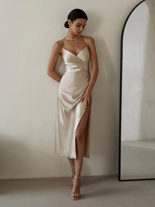 Sexy Backless Slit Halter Midi Dress