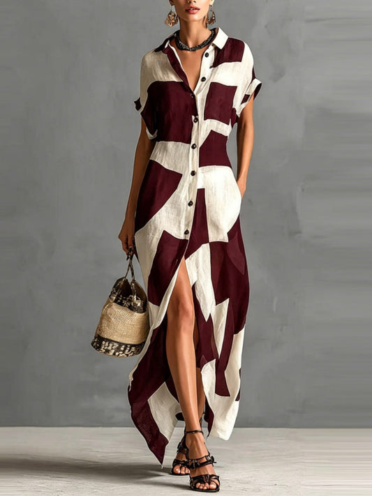 Geometric Patterns Plaid Printed Shirts Vacation Sunscreen Maxi Dresses