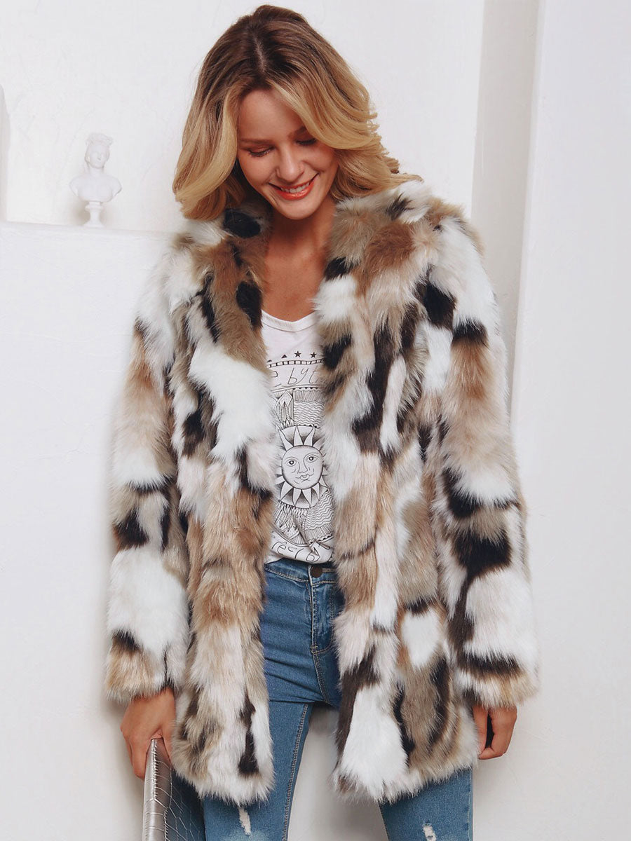 Faux Fur Coats Color Block Women Winter Eco-friendly Fur Coat 2026