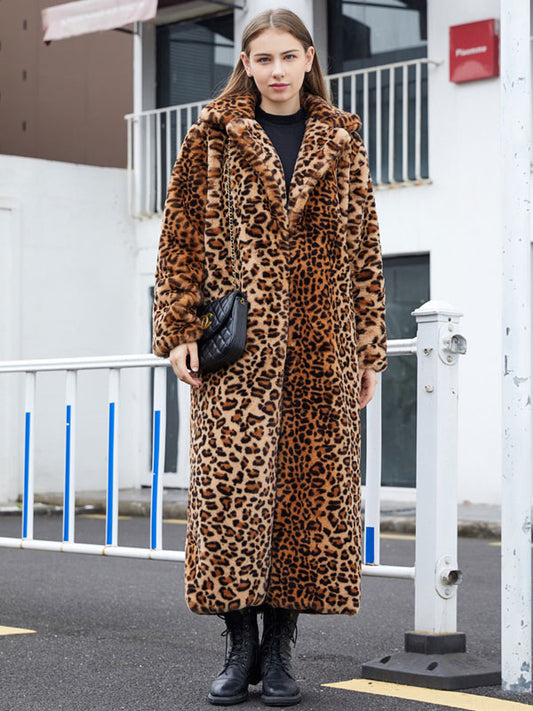Faux Fur Long Coats Leopard Winter Eco-friendly Long Jacket For Women 2026