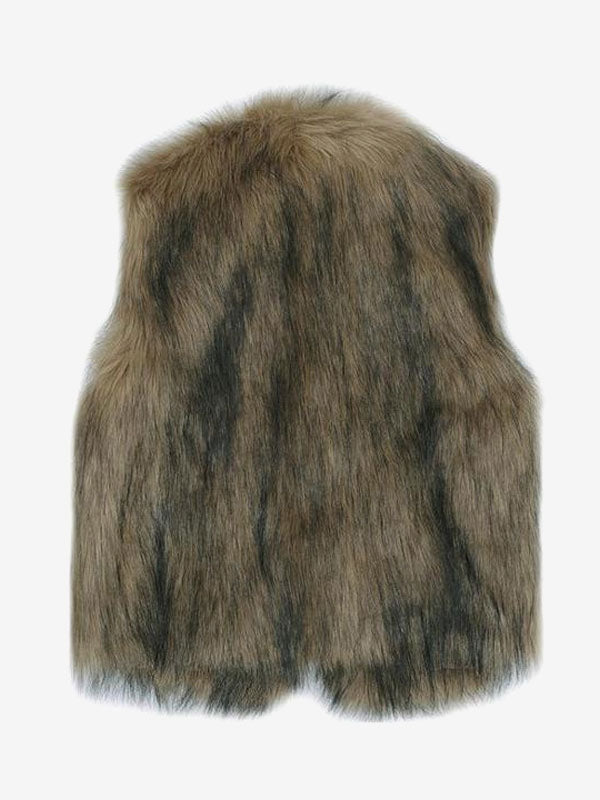 Faux Fur Coats Coffee Brown Sleeveless Faux Fur Jacket Eco-friendly Fur Coat