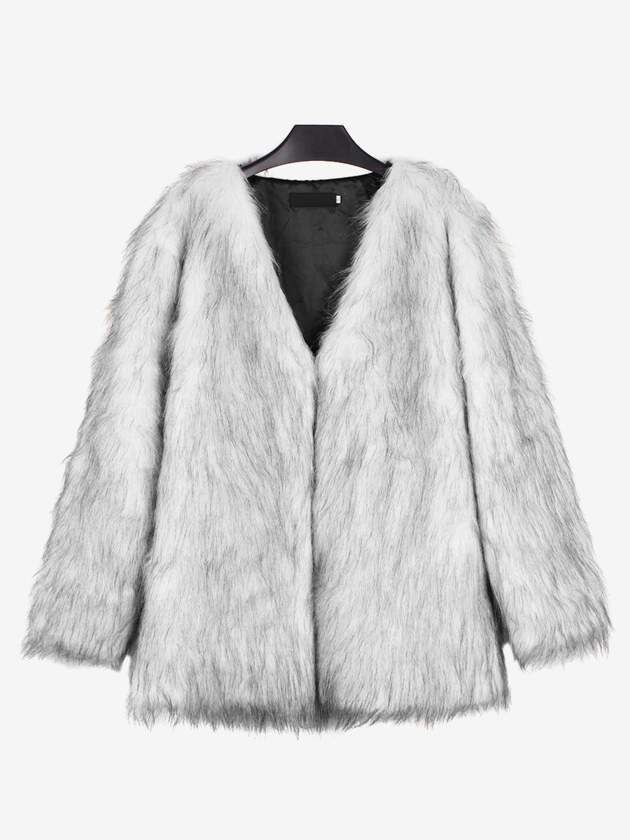 Faux Fur Coats Silver Long Sleeves Women Eco-friendly Fur Coat Coat