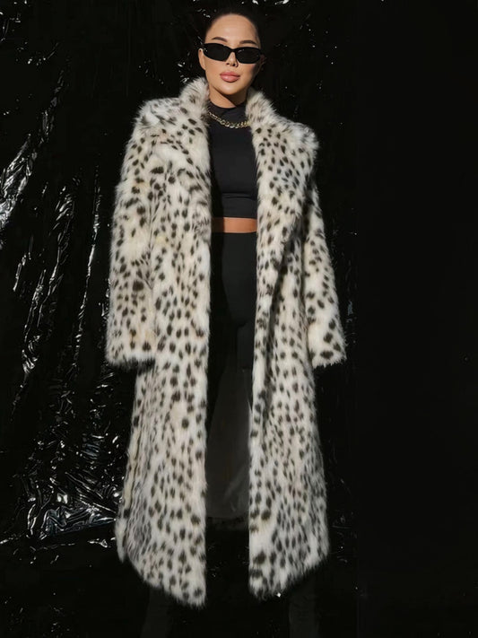 Leopard Print Faux Fur Coats Oversized Lapel Winter Belted Long Jacket For 2026