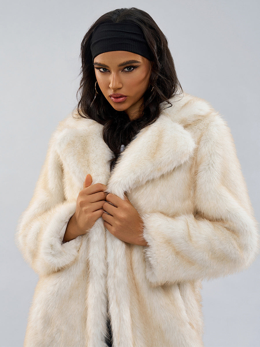 White Faux Fur Coats Notched Lapel Oversized Winter Long Jacket For Women 2026