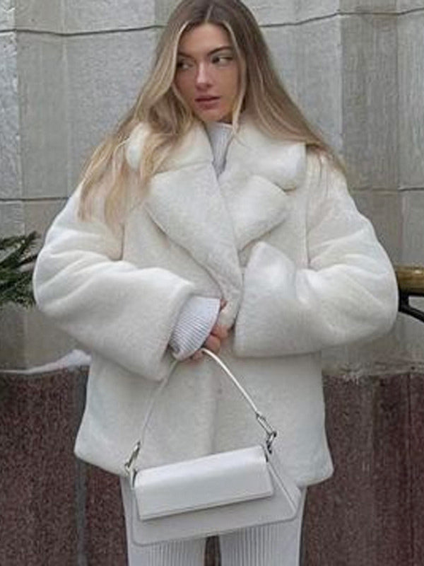 Faux Fur Coats Chic Turndown Collar White Winter Long Jacket For Women 2026