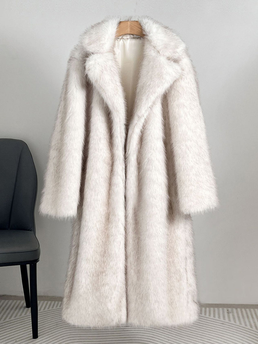 Faux Fur Coats Notched Lapel Oversized Winter Long Jacket For Women 2026