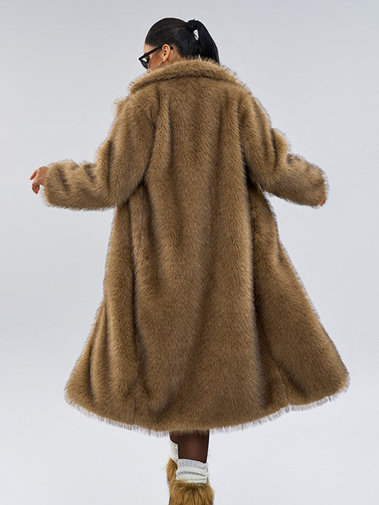Faux Fur Coats Notched Lapel Oversized Winter Long Jacket For Women 2026
