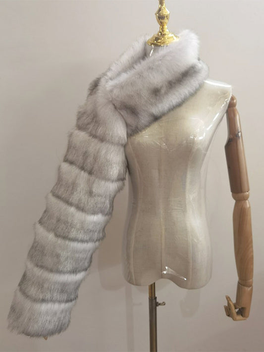 Faux Fur Coats Black No Waistline Asymmetrical Women Coat