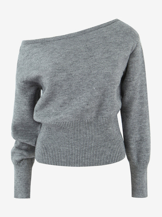 Asymmetric Pullover Sweater With Ribbed Waist And Lantern Sleeves For Women 2026