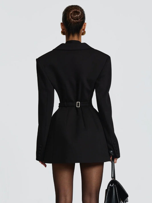 Double Breasted Blazer Dress With Scarf For Women 2026