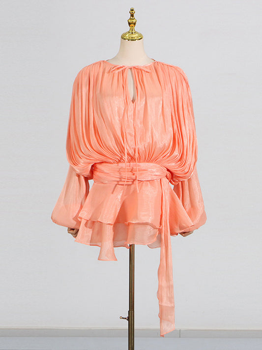 Lantern Sleeve Mini Dress For Women - Pleated Tie Waist Fit Flare - Spring Party Cocktail Outfit 2026