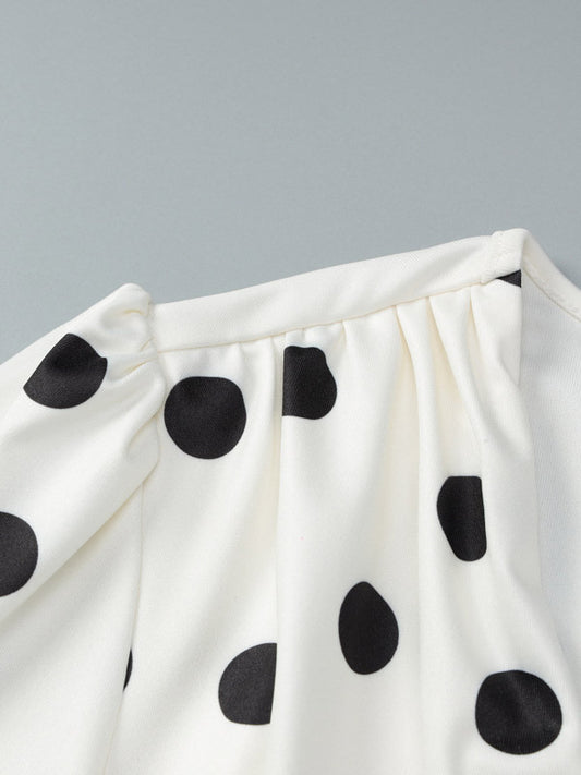 Date Night Dresses Summer Long Sleeves Polka Dot V-Neck Puff Sleeves Casual White Mini Dress