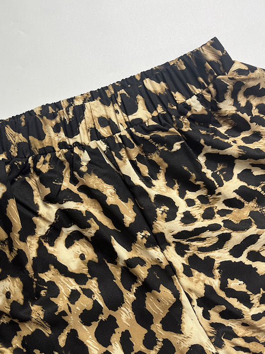Two Piece Sets Leopard Leopard Print Daily Casual Strapless Long Sleeves Top Pant Set