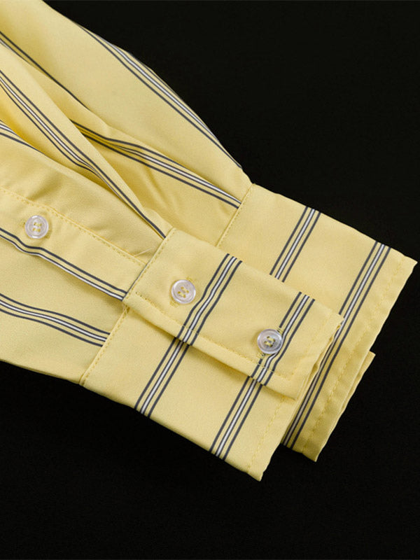 Two Piece Sets Blue Casual Stripes Street Wear Turndown Collar Lantern Sleeve Pant Set