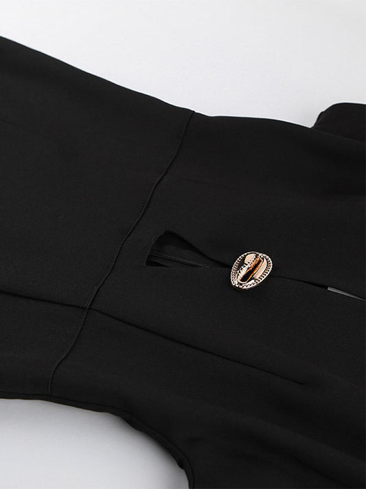 Party Dress Maxi Black Jewel Neck Buttons Sleeveless Elegant Semi Formal Dress