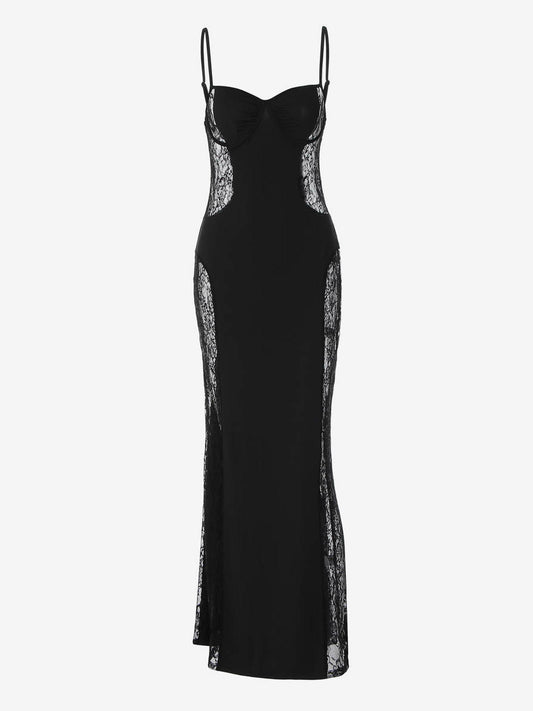 Night Out Dresses Black Side Sheer Lace Panel Mermaid Maxi Dress Nightclub Formal Gown