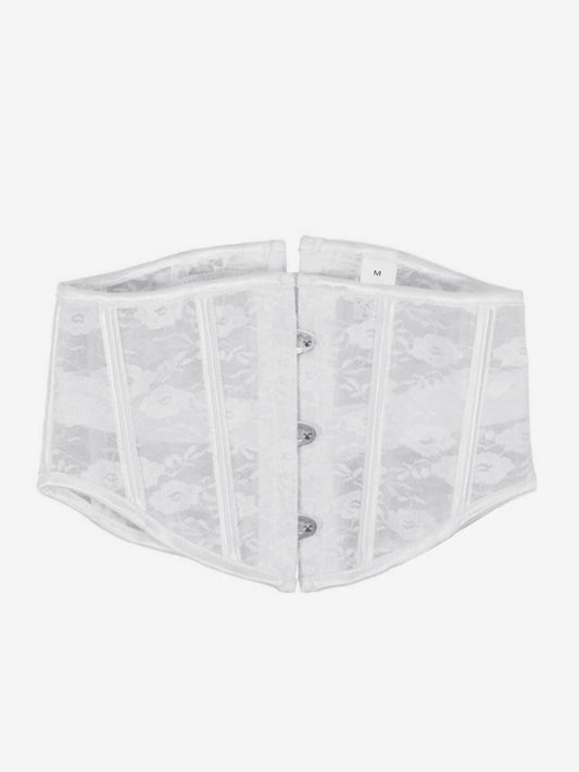 Sheer Floral Lace Short Waist Trainer Corset Front Hook Back Lace Up