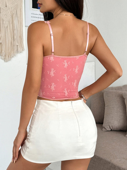 Lace Trim Splicing Perspective Button-down Bra