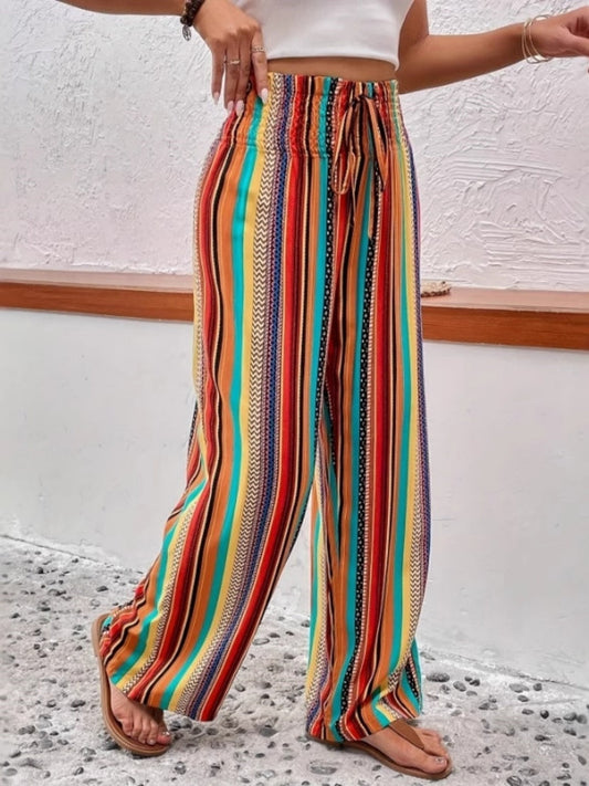 Color Lace Up Straight-fit Loose-fit Pants