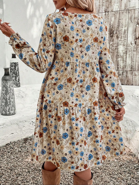 Floral Puff Sleeve Tie-waist Short Dress