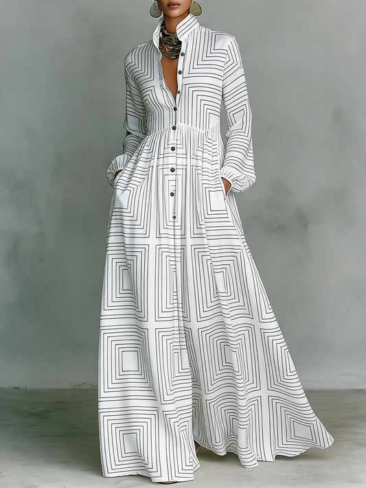 Long-sleeved Printed Maxi Dress