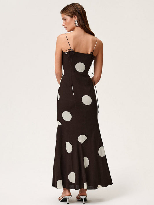 Polka Dots Camisoles Slim-fit Backless Maxi Dresses