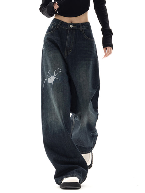 Vintage Blue 90s Print Boyfriend Jeans