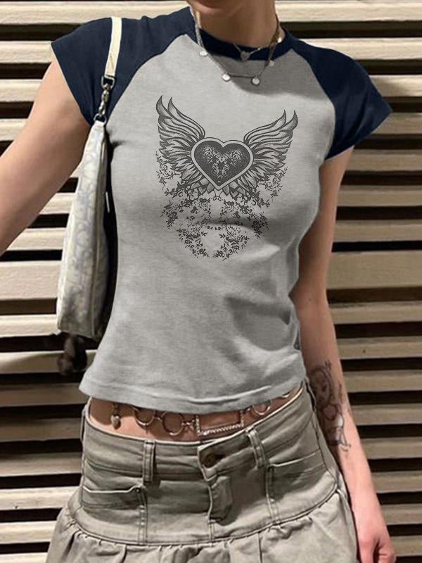 Heart Wings Print Short Sleeve Tee