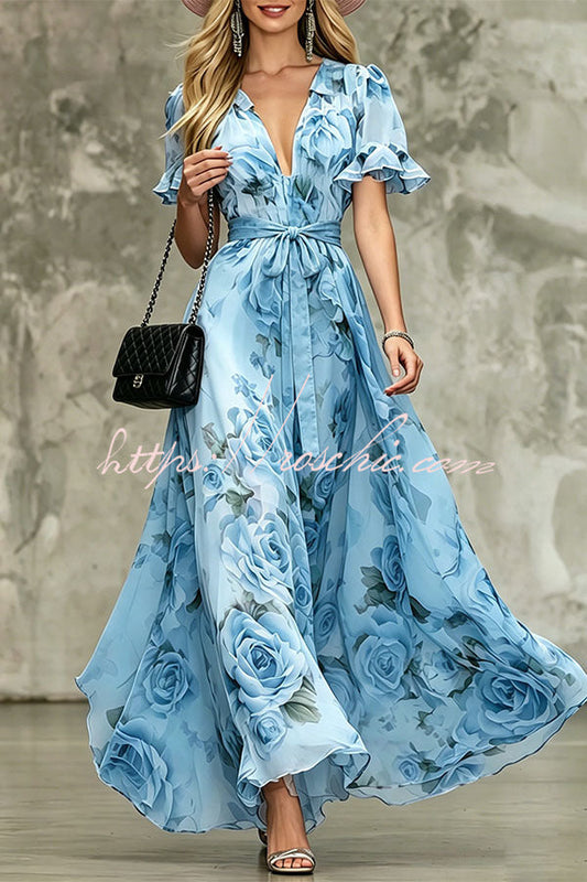 Romantic Ruffle Sleeve Flowy Dress