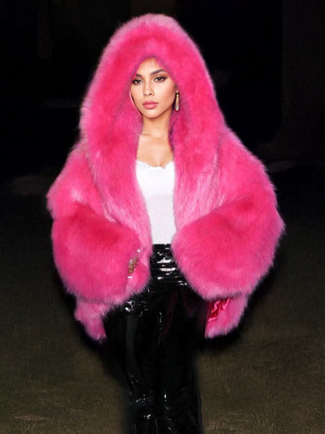 Faux Fur Coats With Hood High Low Design Winter Jacket For Women 2026