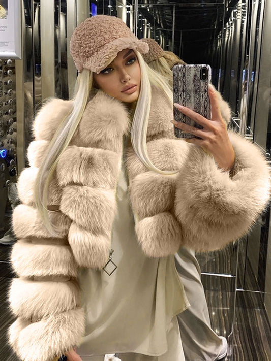 Plush Faux Fur Coat Turndown Collar Winter Short Jacket For Women 2026