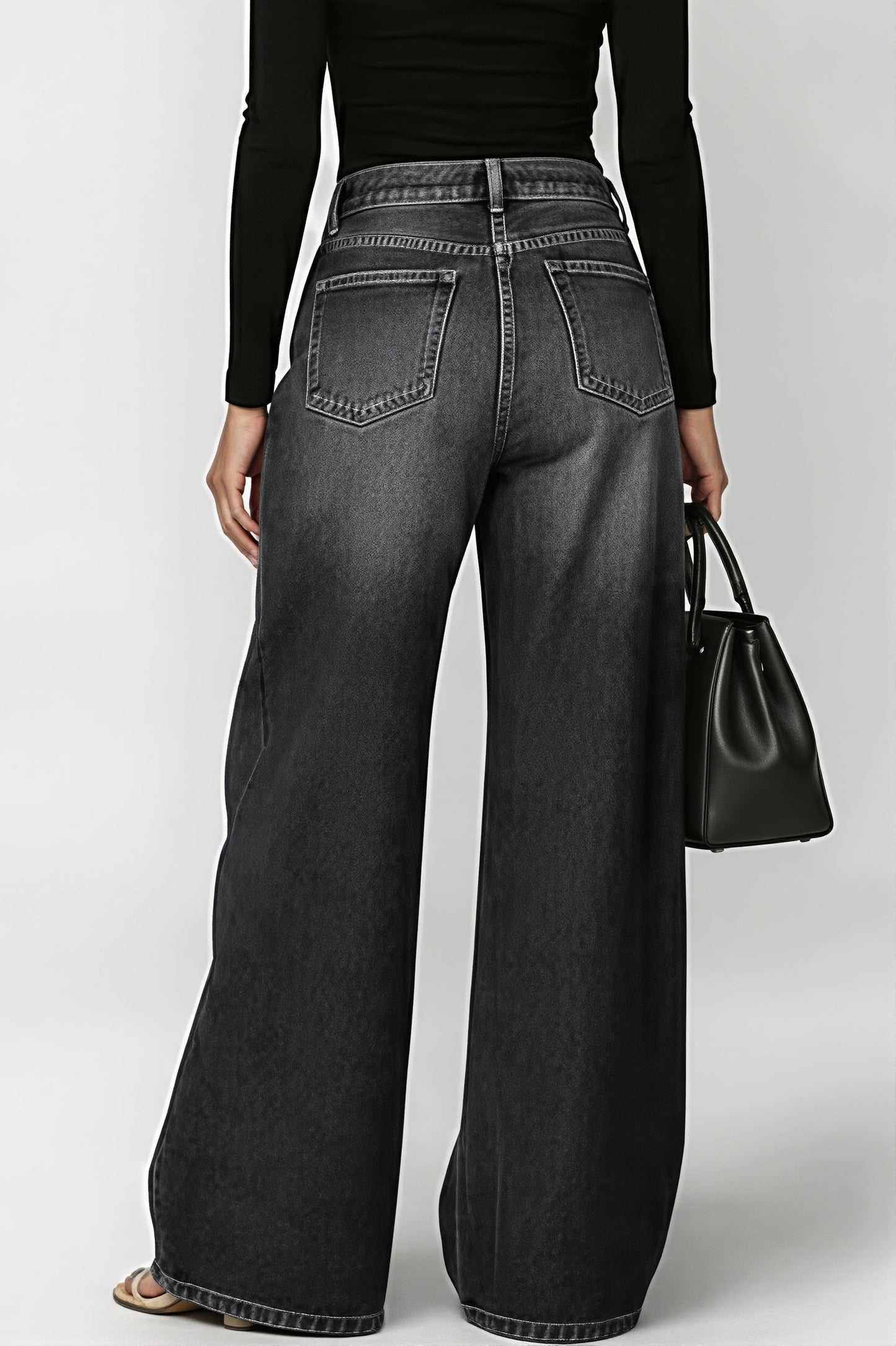 High Waist Eyelet Loose Wide Leg Jeans
