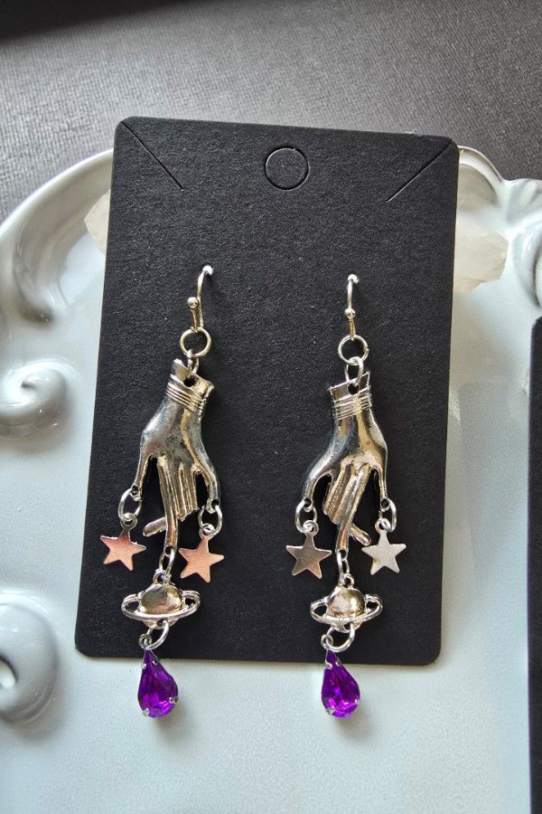 Fashionable Fingertip Planet Zirconia Pendant Earrings