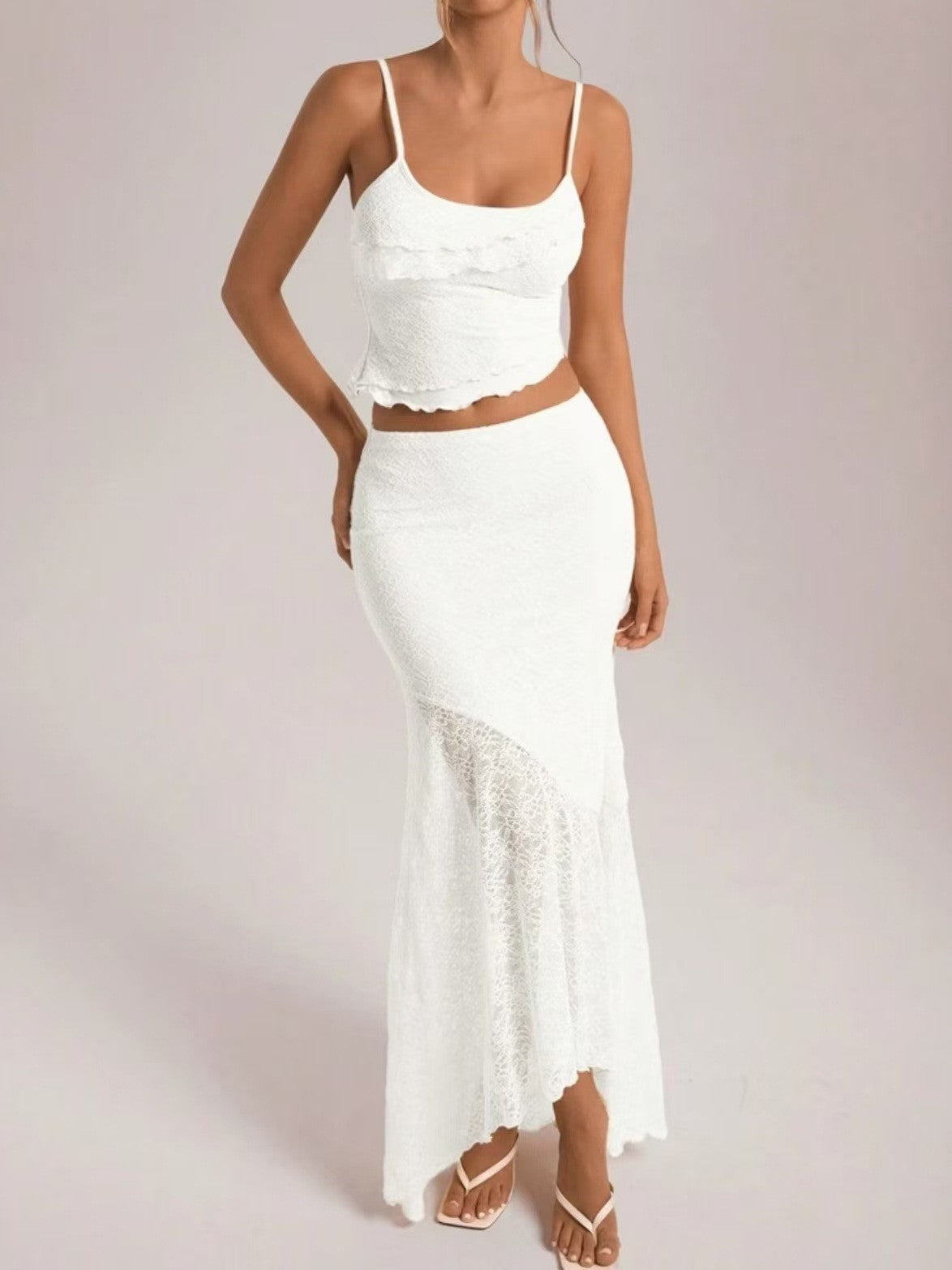 Baroque Lace Mermaid A Line Maxi Two Piece Set