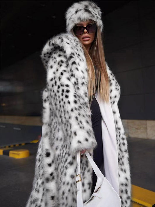 Hooded Faux Fur Coat Leopard Print Eco-friendly Winter Long Jacket 2026