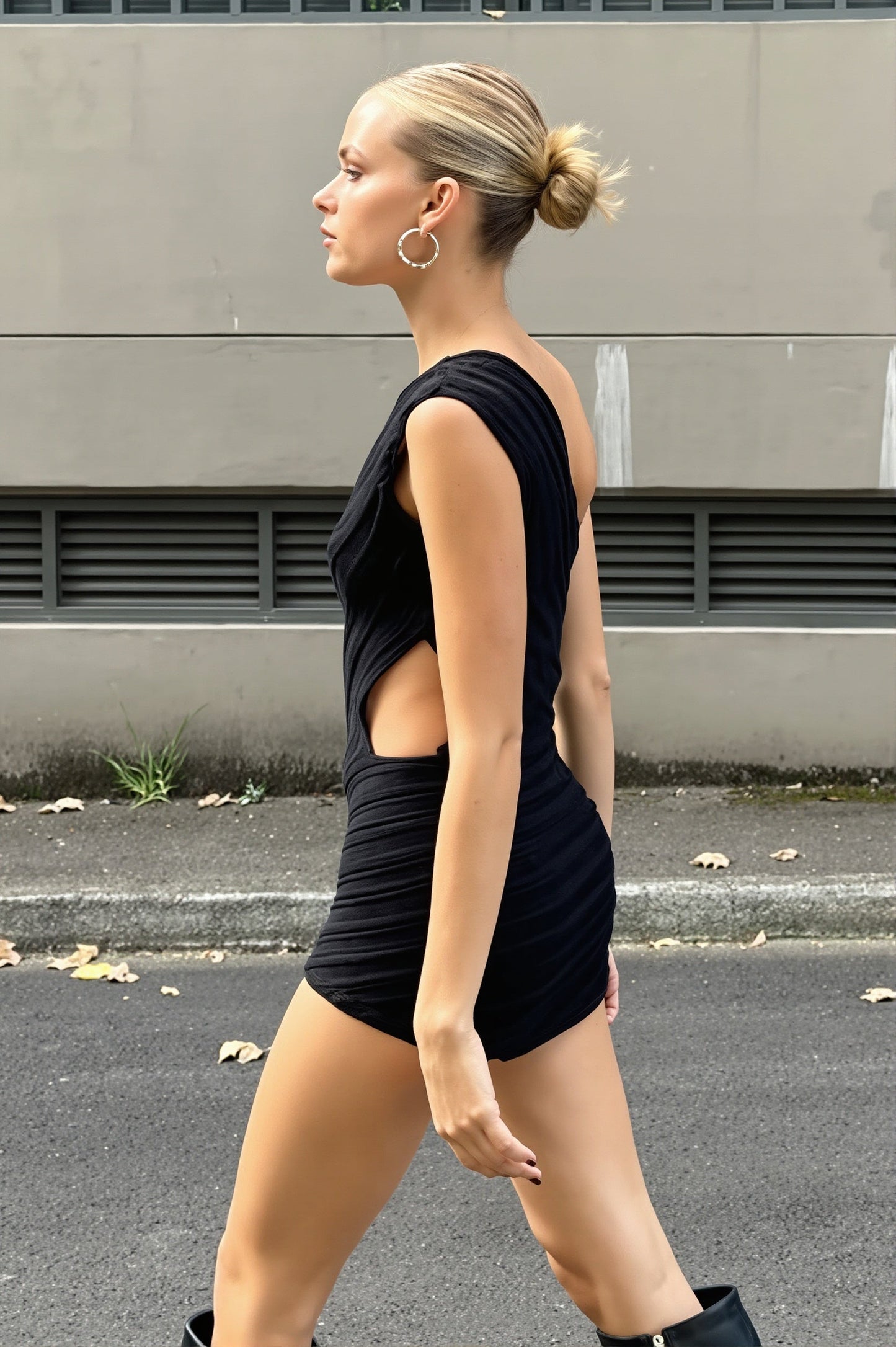 Asym Cutout Patch Knit Mini Dress