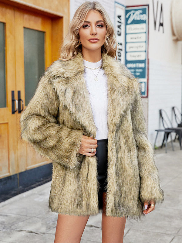 Faux Fur Jacket Notched Lapel Long Sleeves Eco-friendly Winter Coat For Women 2026