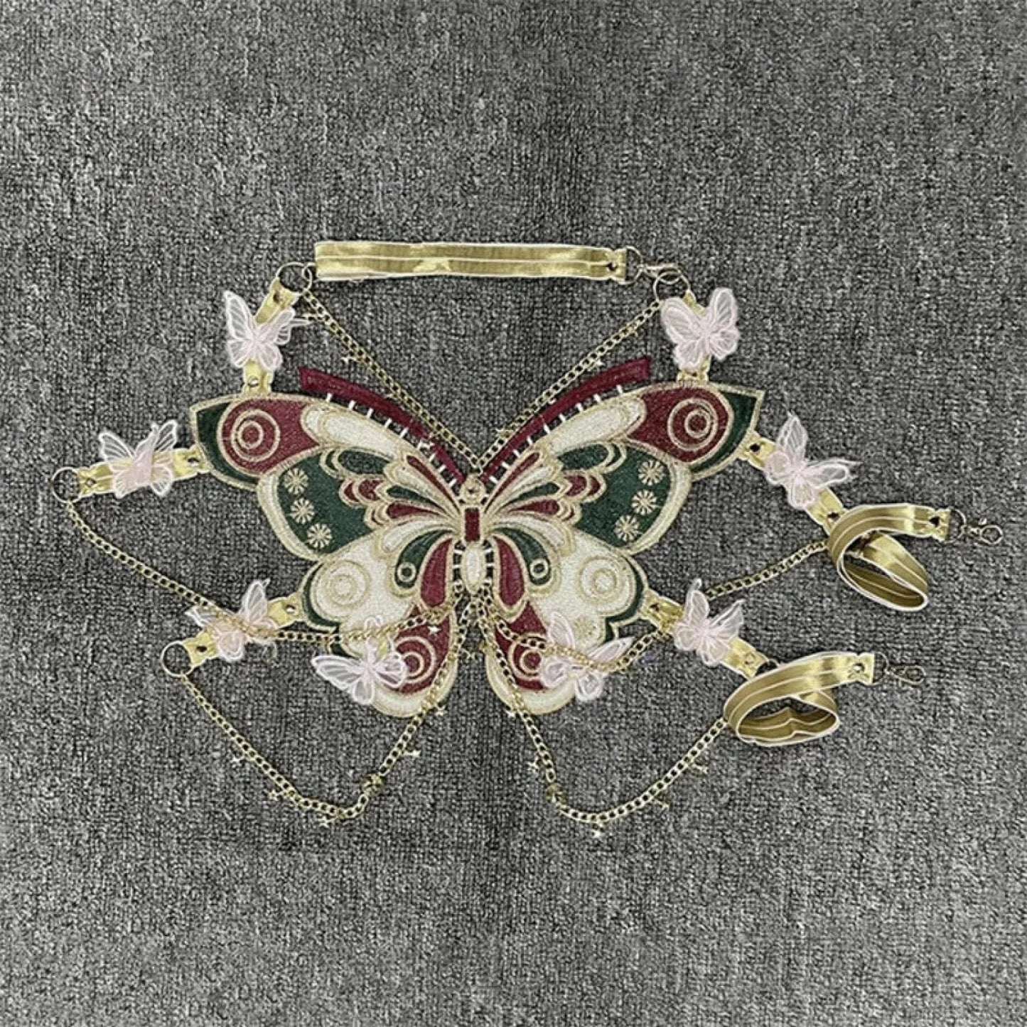 Butterfly Embroidered Crystal Chain Backless Crop Top
