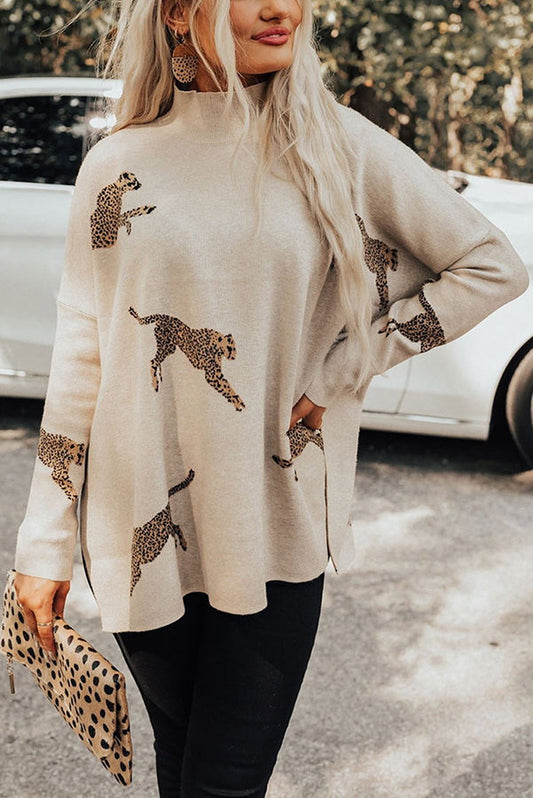 Cozy and Kind Leopard Slit Relaxed Sweatshirt (Buy 3 Get Free Fast Shipping & Extra 20% off Use Code:RS20)