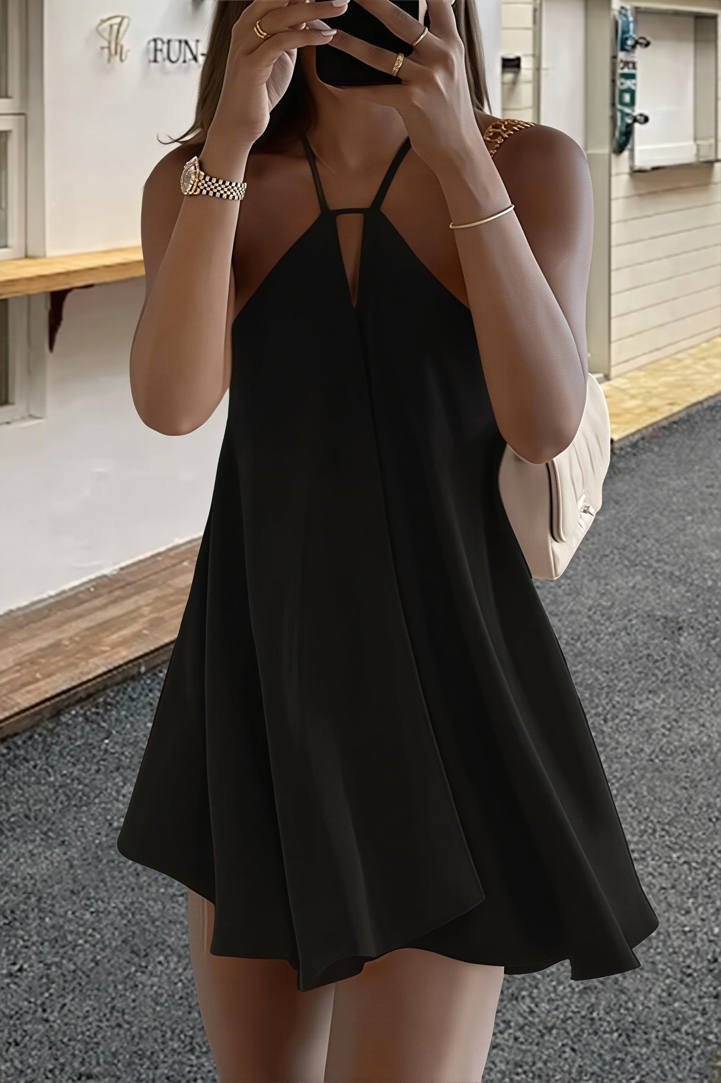 Flowy Deep V Backless Tie Loose Mini Dress