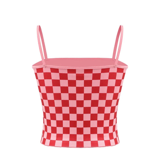 Red & Pink Checkered Tank Top
