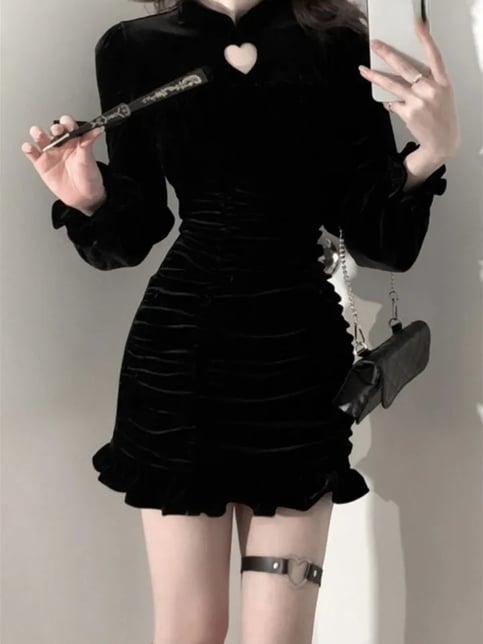 Black Velvet Bodycon Wrap Dress