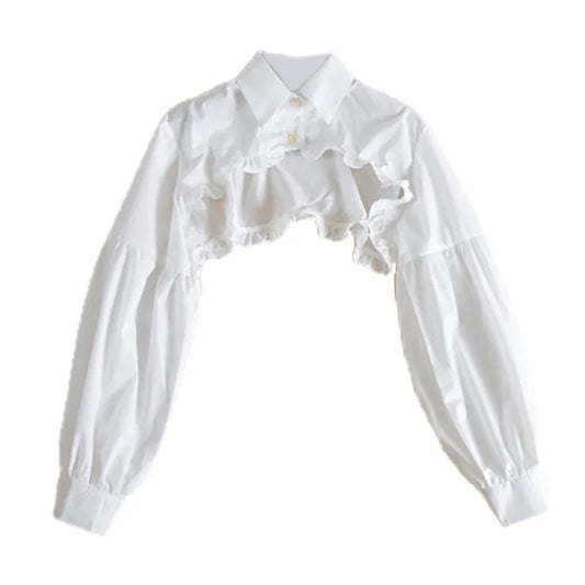Puff Ruffle Collar Long Sleeve Blouse