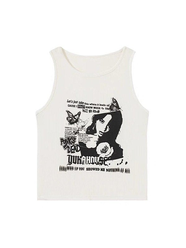 Gothic Punk Printed Rib Crop Tank Top