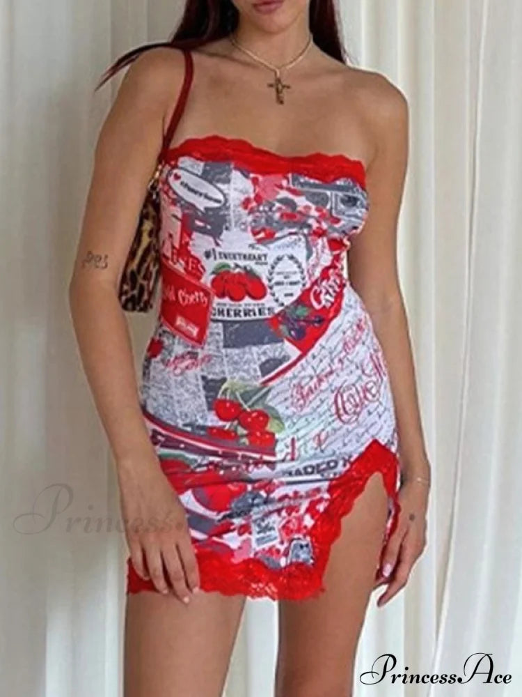 Lace Trim Split Trendy Open Back Mini Dress