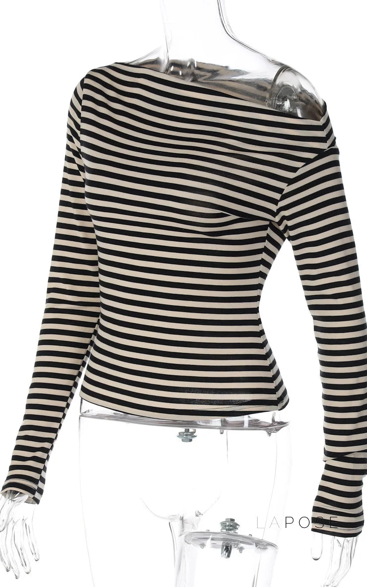 Yanely Striped One Shoulder Knit Top