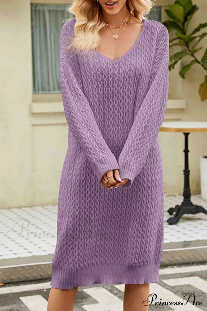 Long Knitted Sweater Dress in Solid Color