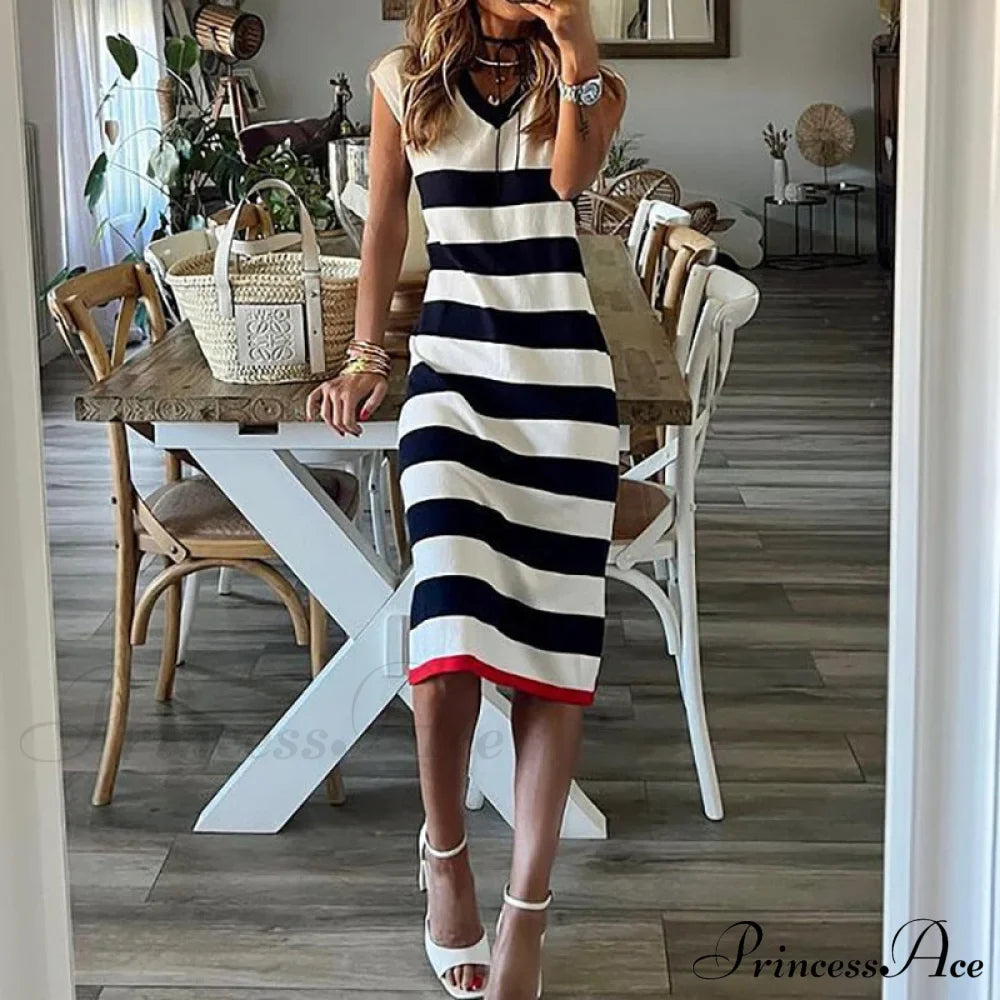Loungewear Fashion Party Dress Modern Sleeveless Sexy Striped Ladies Dress