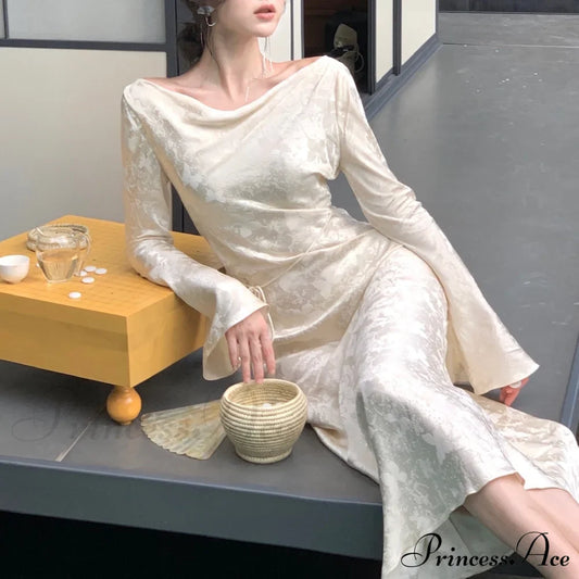 Party Gown Office Chic Formal Elegant Bodycon Evening Arm Lady Vintage Robe Long Clothes